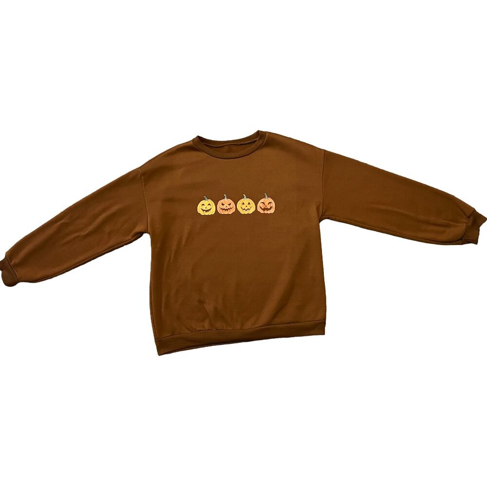 Fall Crewneck Brown With Pumpkin Print Size Medium